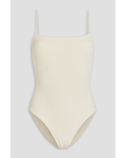 Totême  White Shirred Swimsuit