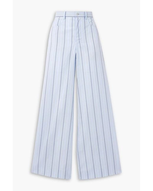 Marni Blue Embroidered Striped Cotton Wide-Leg Pants