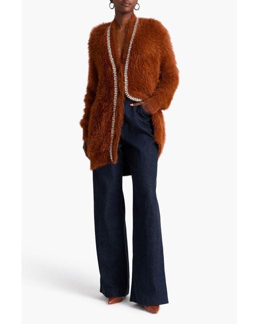 Zimmermann Brown Crystal-Embellished Brushed Knitted Cardigan