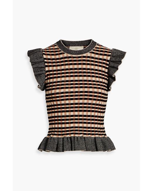 Ulla Johnson Black Rea Ruffled Jacquard-Knit Top