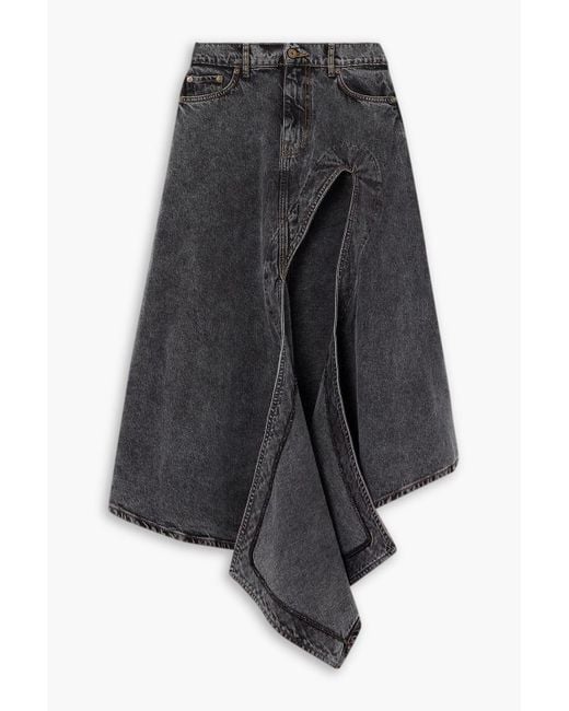 Y. Project Gray Evergreen Cut-out Denim Midi Skirt
