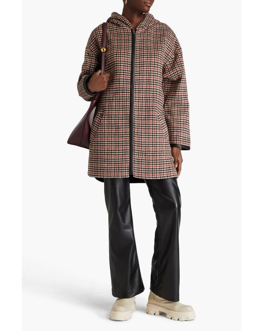 Claudie Pierlot Brown Oversized Houndstooth Wool-blend Felt Hooded Coat