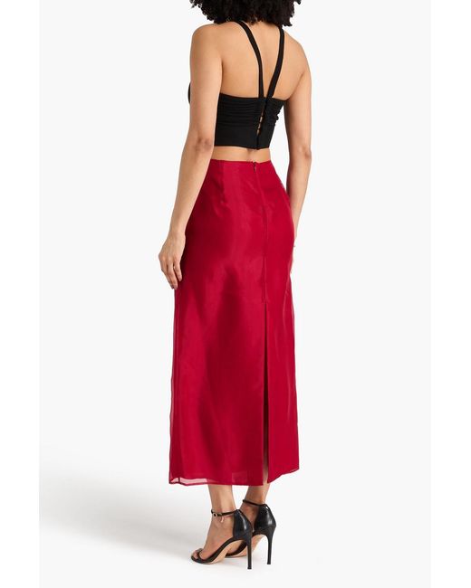 LEO LIN Red Jing Silk-Organza Midi Skirt