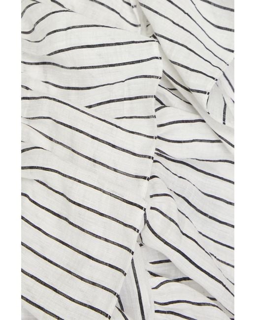 Sandro White Cropped Ruffled Striped Linen-blend Gauze Shirt