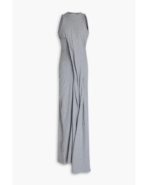 Victoria Beckham Gray Draped Cotton-Jersey Maxi Dress