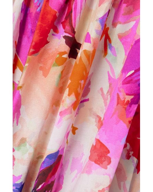 Ulla Johnson Pink Lucille Pleated Floral-Print Cotton-Poplin Midi Dress