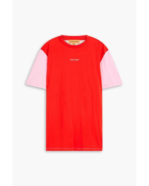 Stine Goya Red Two-tone Cotton-jersey T-shirt