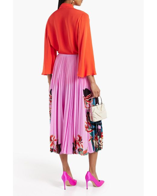 Valentino Garavani Pink Pleated Floral-print Silk-chiffon Midi Skirt