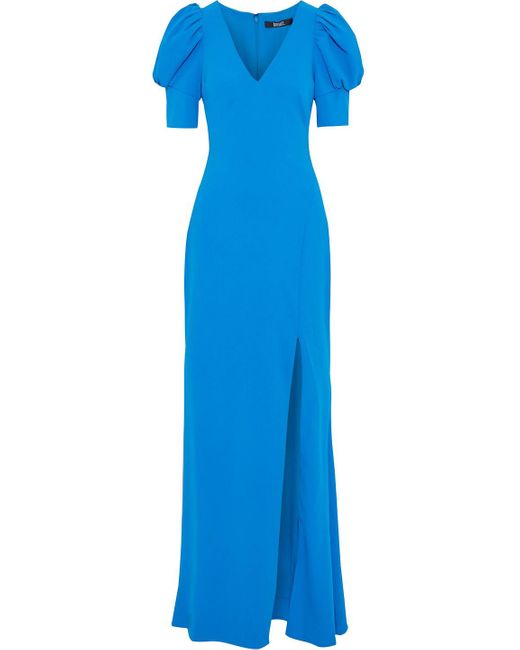 Badgley Mischka Blue Split-front Crepe Gown