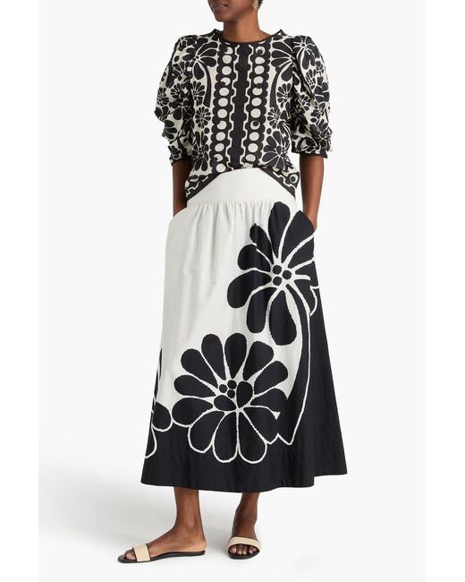 Farm Rio Black Printed Cotton-Gauze Top