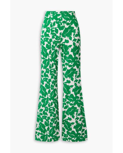 Diane von Furstenberg Green Floral-print Jersey Flared Pants