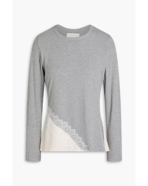 3.1 Phillip Lim Gray Lace-Trimmed Ribbed Jersey And Satin Top