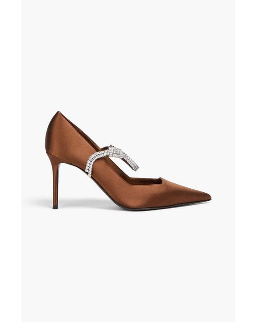 Giuseppe Zanotti Brown Crystal-embellished Satin Mary Jane Pumps