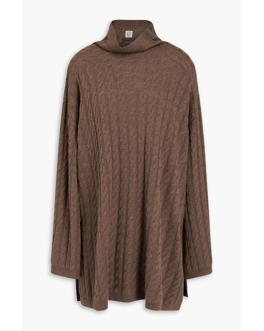 Totême  Brown Oversized-rollkragenpullover aus einer woll-kaschmirmischung mit zopfstrickmuster