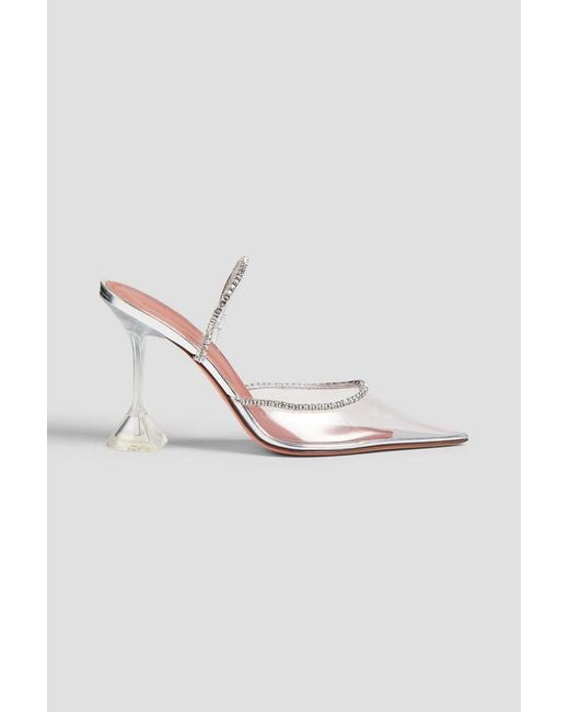 AMINA MUADDI White Gilda Glass Crystal-embellished Pvc Mules