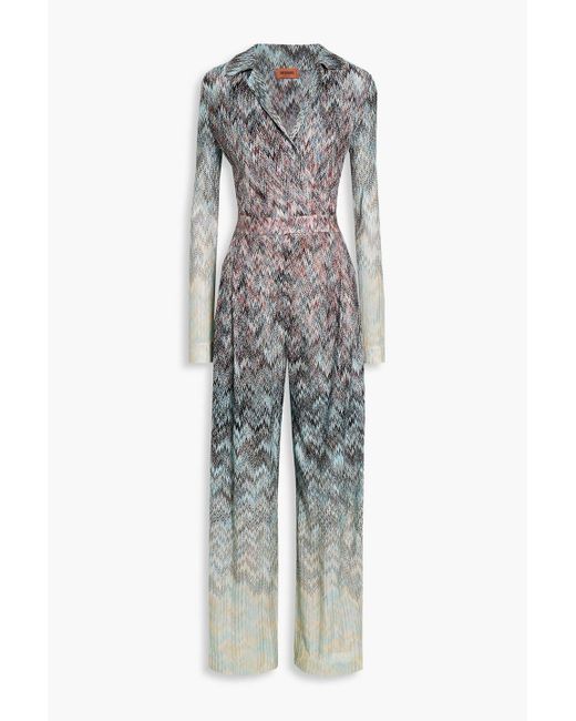 Missoni Wrapeffect Dégradé Crochetknit Wideleg Jumpsuit in Gray Lyst