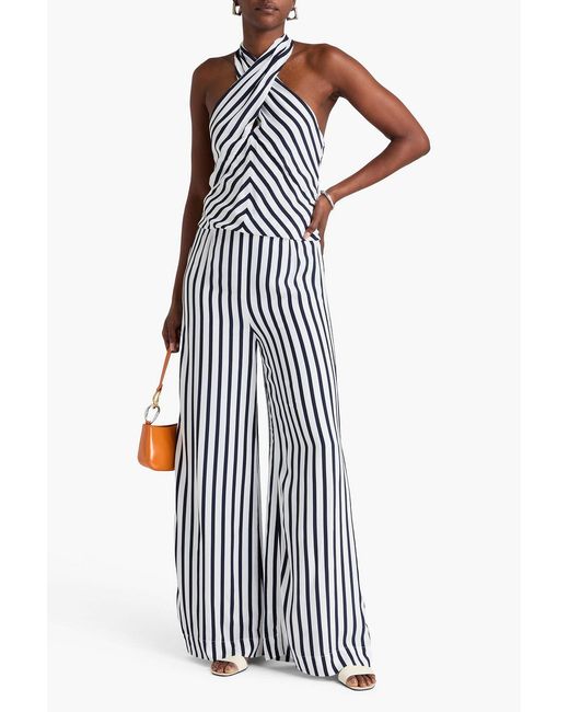 Staud White Luke Striped Crepe De Chine Wide-leg Pants