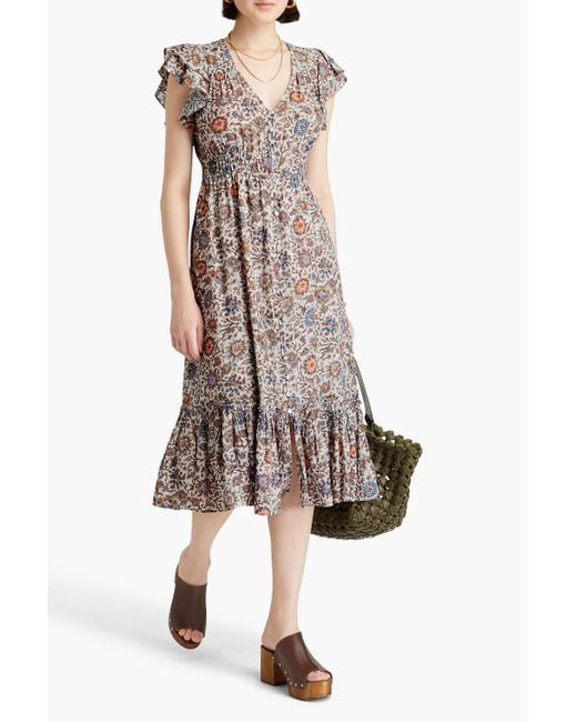 Veronica Beard White Dolci floral-print seersucker midi dress