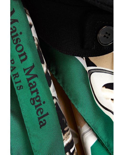 Maison Margiela Green Printed Silk-satin And Felt Scarf