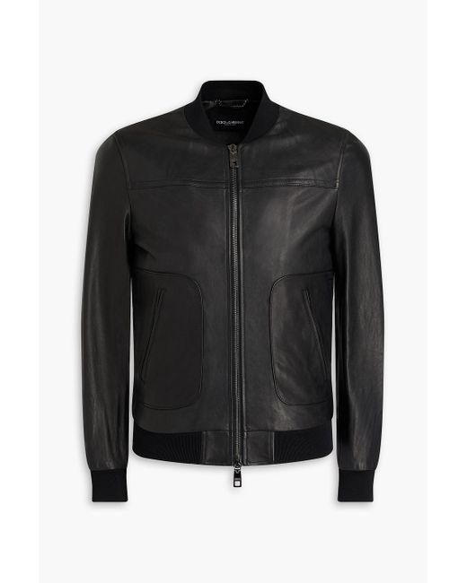 Dolce & Gabbana Black Leather Bomber Jacket for men