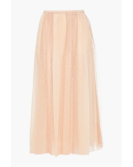 RED Valentino Natural Paneled Pleated Chiffon And Point D'esprit Midi Skirt