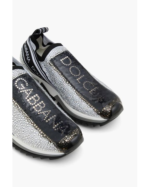 Dolce & Gabbana Metallic Sorrento Crystal-Embellished Textured-Knit Sneakers