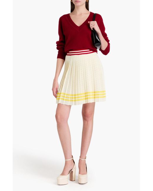 Adidas Yellow Pleated Striped Crochet-Knit Cotton Mini Skirt