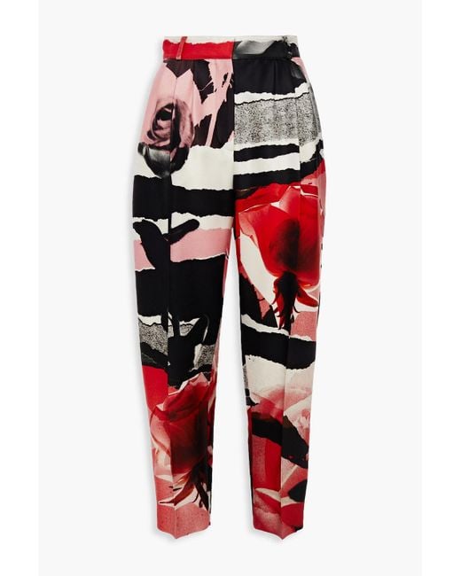 Alexander McQueen Cropped Printed Wool And Silk-blend Twill Tapered Pants