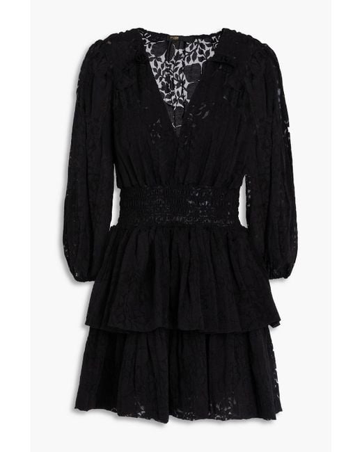 Maje Black Tiered Devoré-Chiffon Mini Dress
