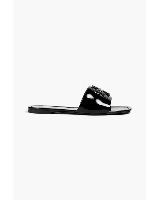 Tory Burch Black Eleanor Embellished Patent-leather Slides