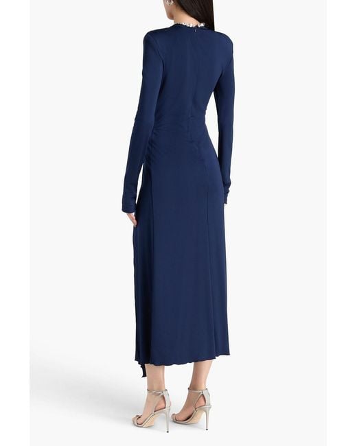 David Koma Blue Crystal-embellished Satin-jersey Maxi Dress