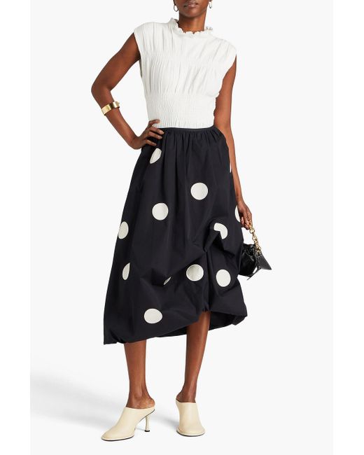 Tory Burch Black Draped Polka-dot Cotton Midi Skirt