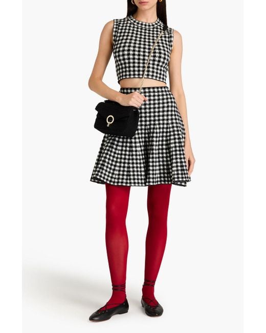 Sandro Black Cropped Gingham Jacquard-knit Top