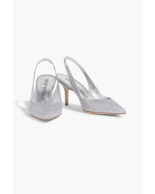 Stuart Weitzman White Eva 75 Lamé Slingback Pumps