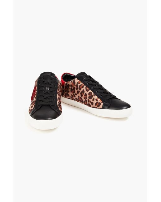 Love Moschino Red Sequin-embellished Leopard-print Velvet And Leather Sneakers