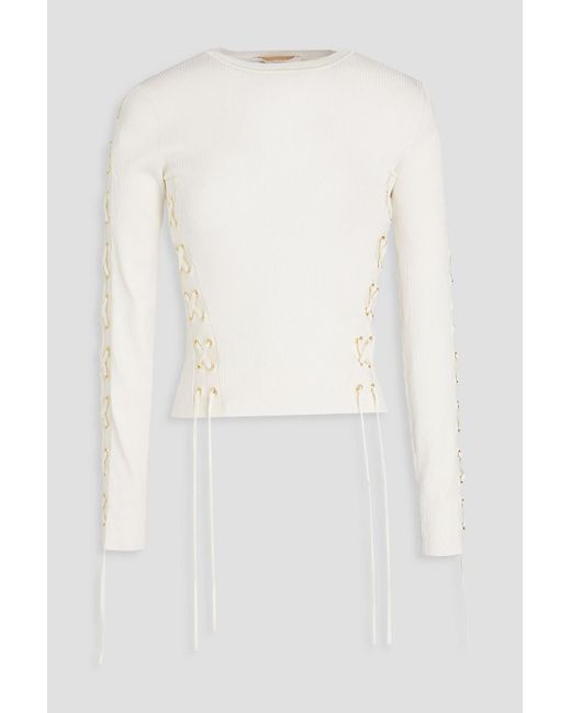 Zimmermann White Lace-up Ribbed-knit Top