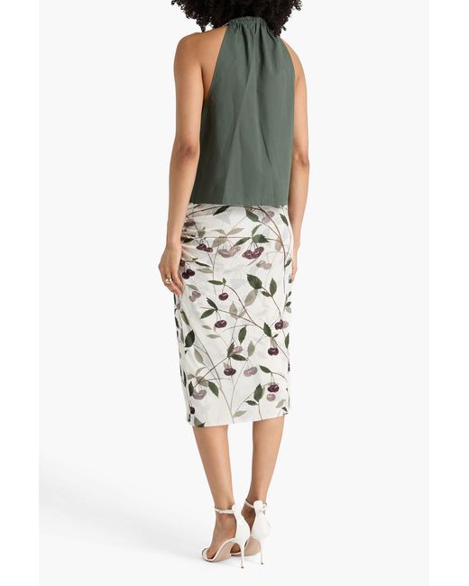 Stella McCartney White Ruched Printed Tulle Midi Pencil Skirt