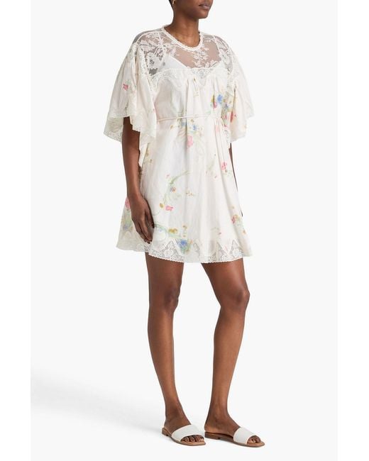 Zimmermann Natural Lace-Trimmed Floral-Print Linen Mini Dress