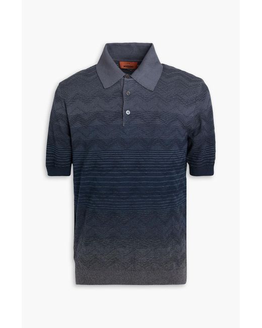 Missoni Blue Dégradé Jacquard-Knit Cotton Polo Shirt for men