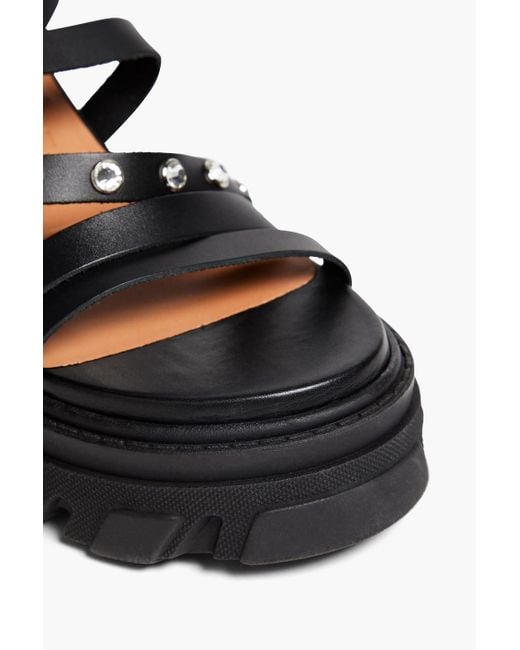 Ganni Black Crystal-embellished Leather Platform Sandals