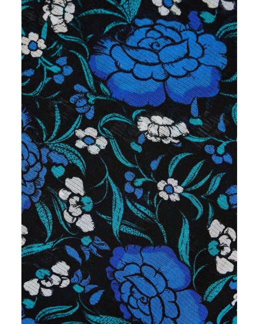 Diane von Furstenberg Blue New Remy Floral-print Mesh Turtleneck Top