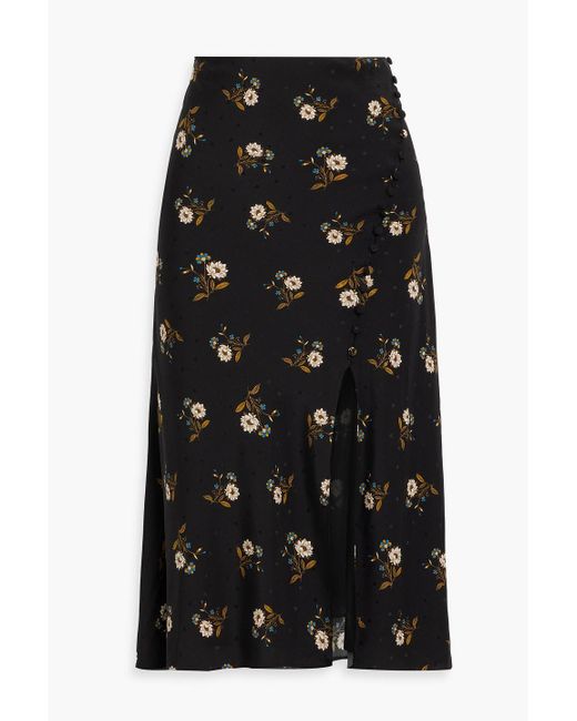 Veronica Beard Black Franconia Wrap-effect Floral-print Silk-blend Jacquard Midi Skirt