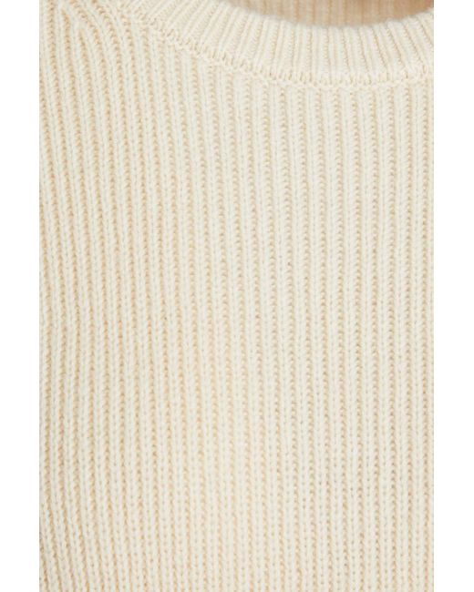 Claudie Pierlot Natural Cutout Ribbed Wool-blend Sweater