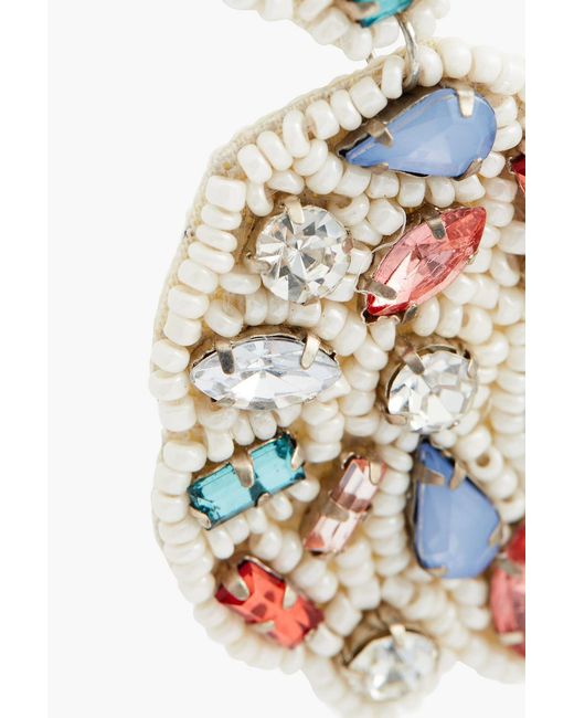 Kenneth Jay Lane White Tone, Crystal And Bead Earrings
