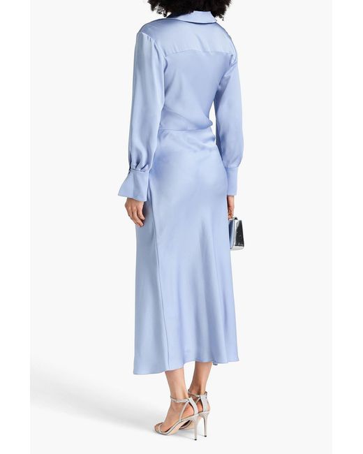 Jonathan Simkhai Blue Talita Draped Wrap-Effect Satin Midi Dress