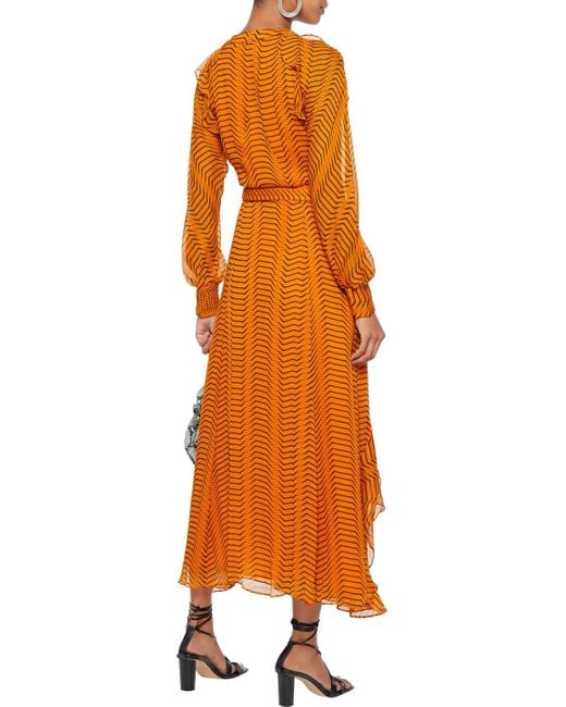 dvf orange dress DVF Diane Von Furstenberg Roberta abstract-print Puff Sleeve Dress | Orange