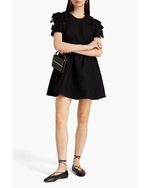 Valentino Garavani Black Bow-detailed Wool And Silk-blend Crepe Mini Dress