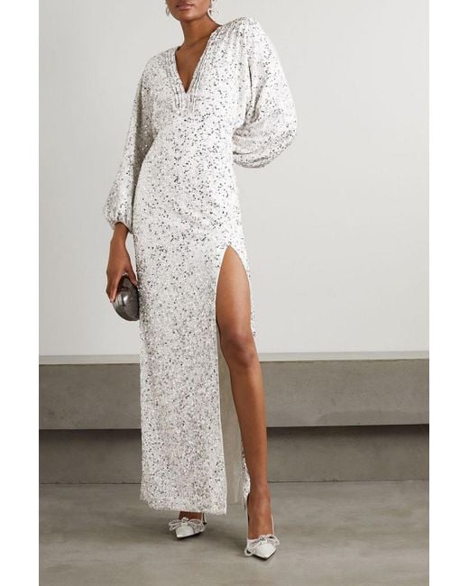 retroféte White Camille Sequined Chiffon Maxi Dress