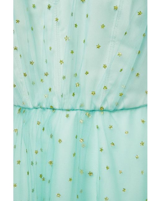 Monique Lhuillier Green Bow-embellished Glittered Tulle Gown