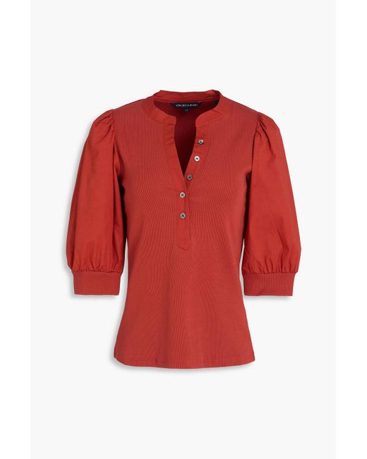Veronica Beard Red Oberteil "coralee" aus geripptem stretch-pima-baumwoll-jersey mit popeline-einsätzen